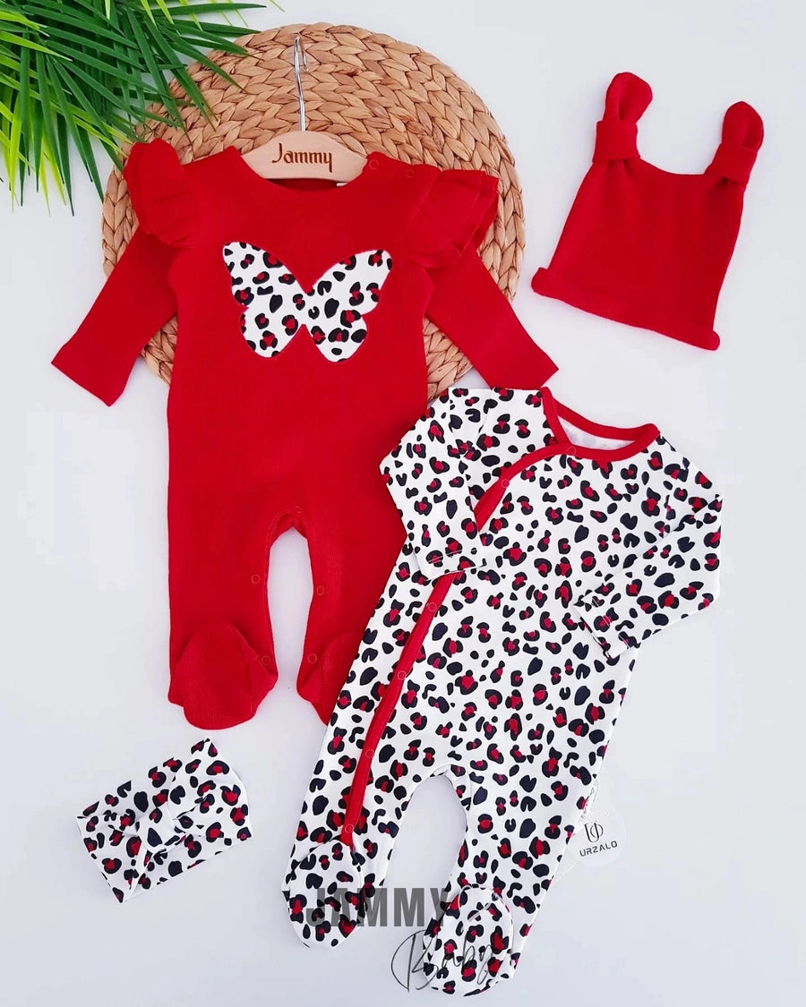 Butterfly Leopard 2-piece Jumpsuit-RED