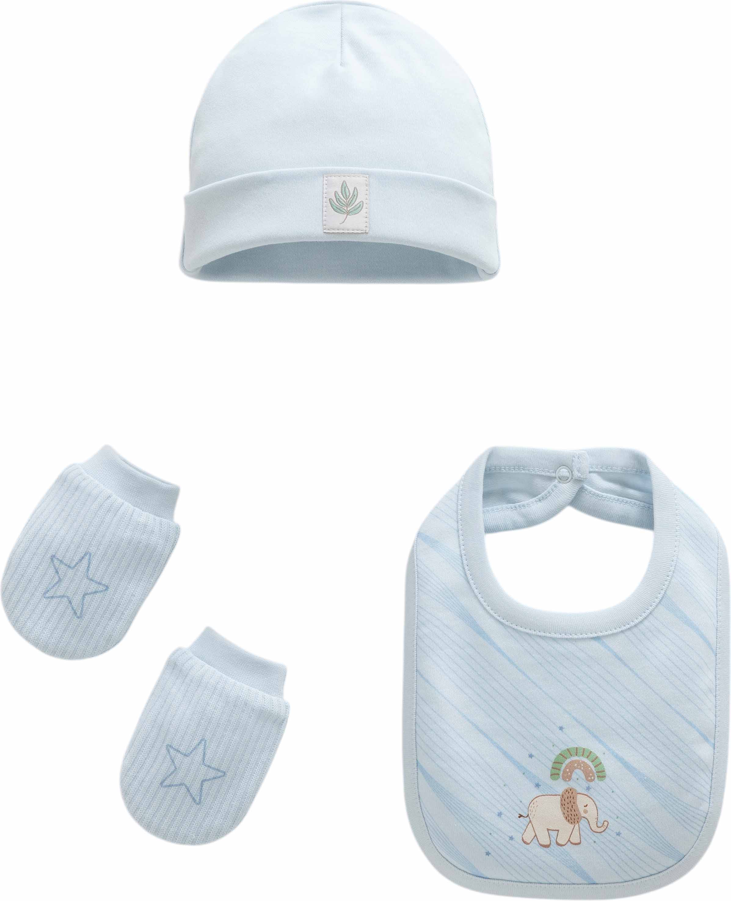 Good Baby Hat + Mittens + Bib Set - Blue