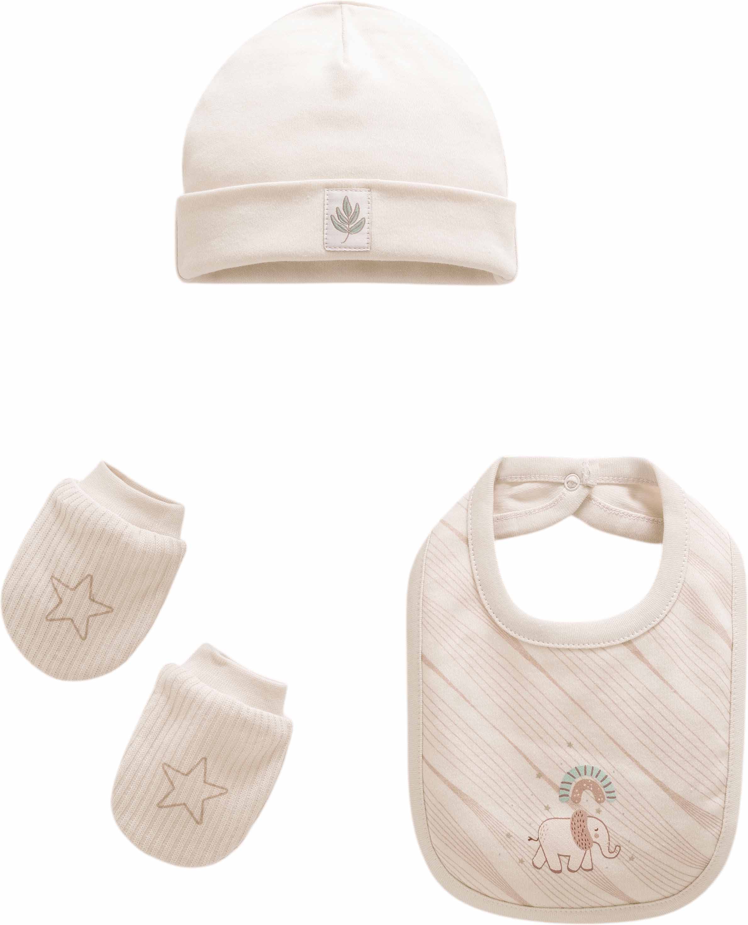Good Baby Hat + Mittens + Bib Set - Beige