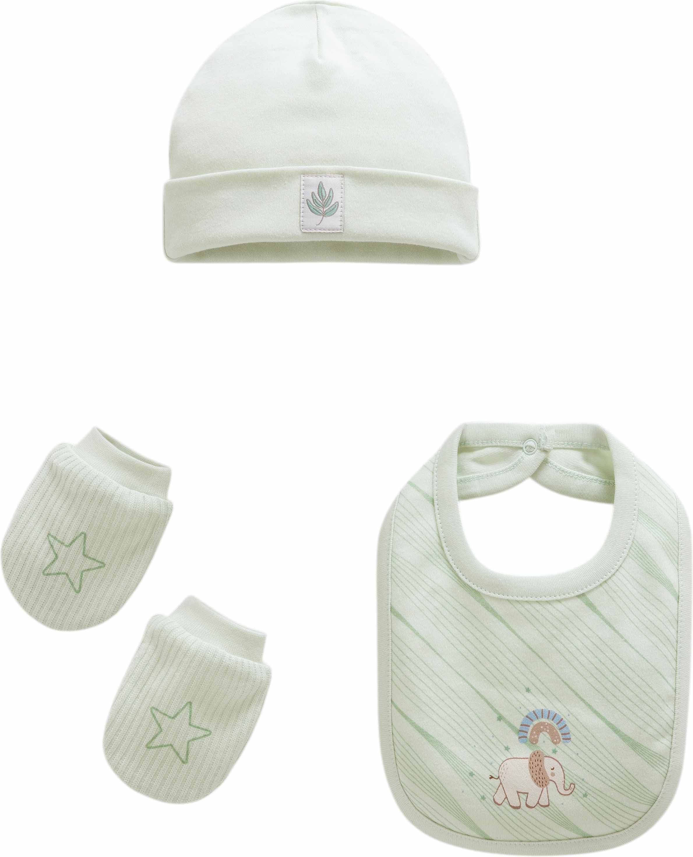 Good Baby Hat + Mittens + Bib Set - Green