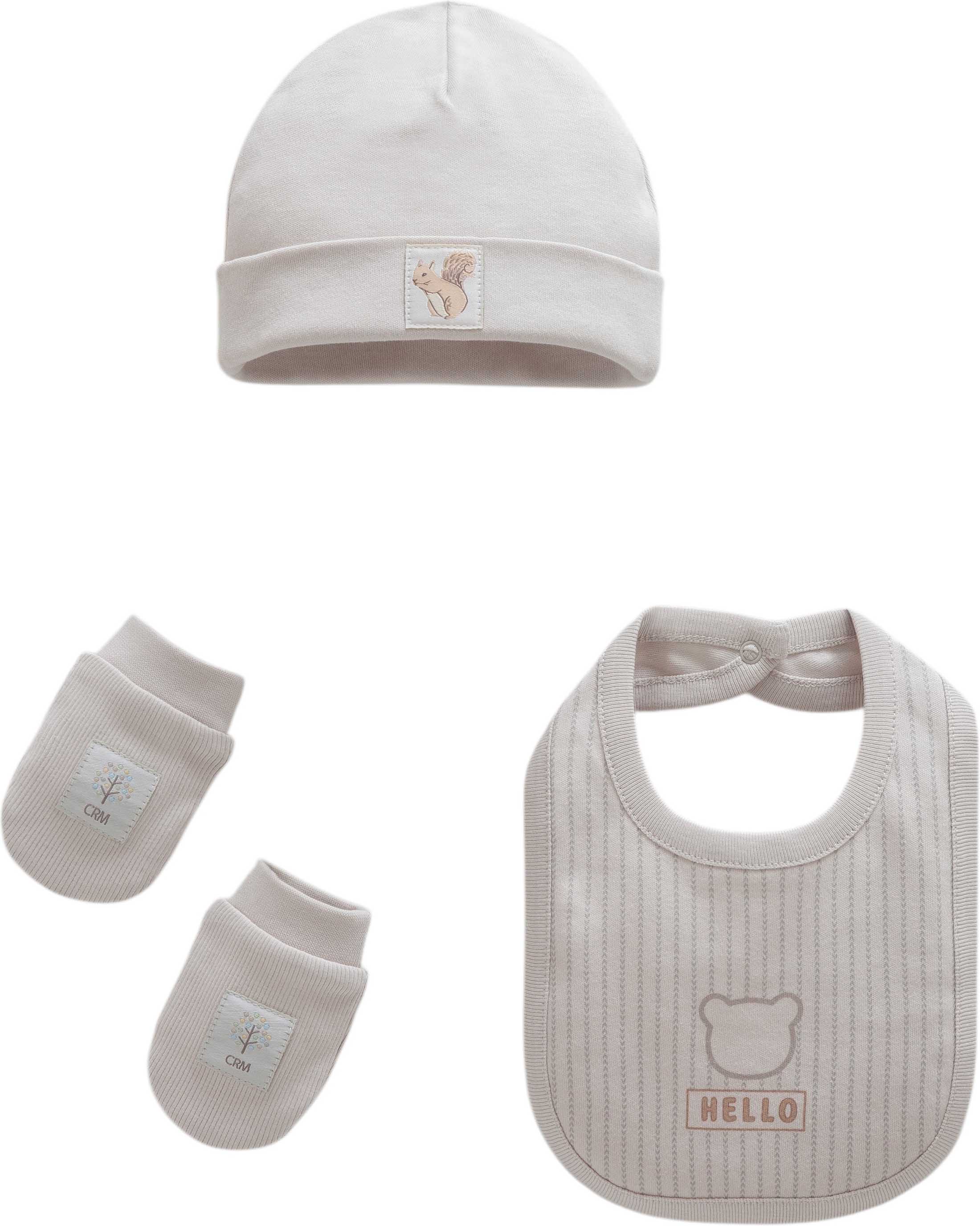 Hello Forest Hat + Mittens + Bib Set - Gray