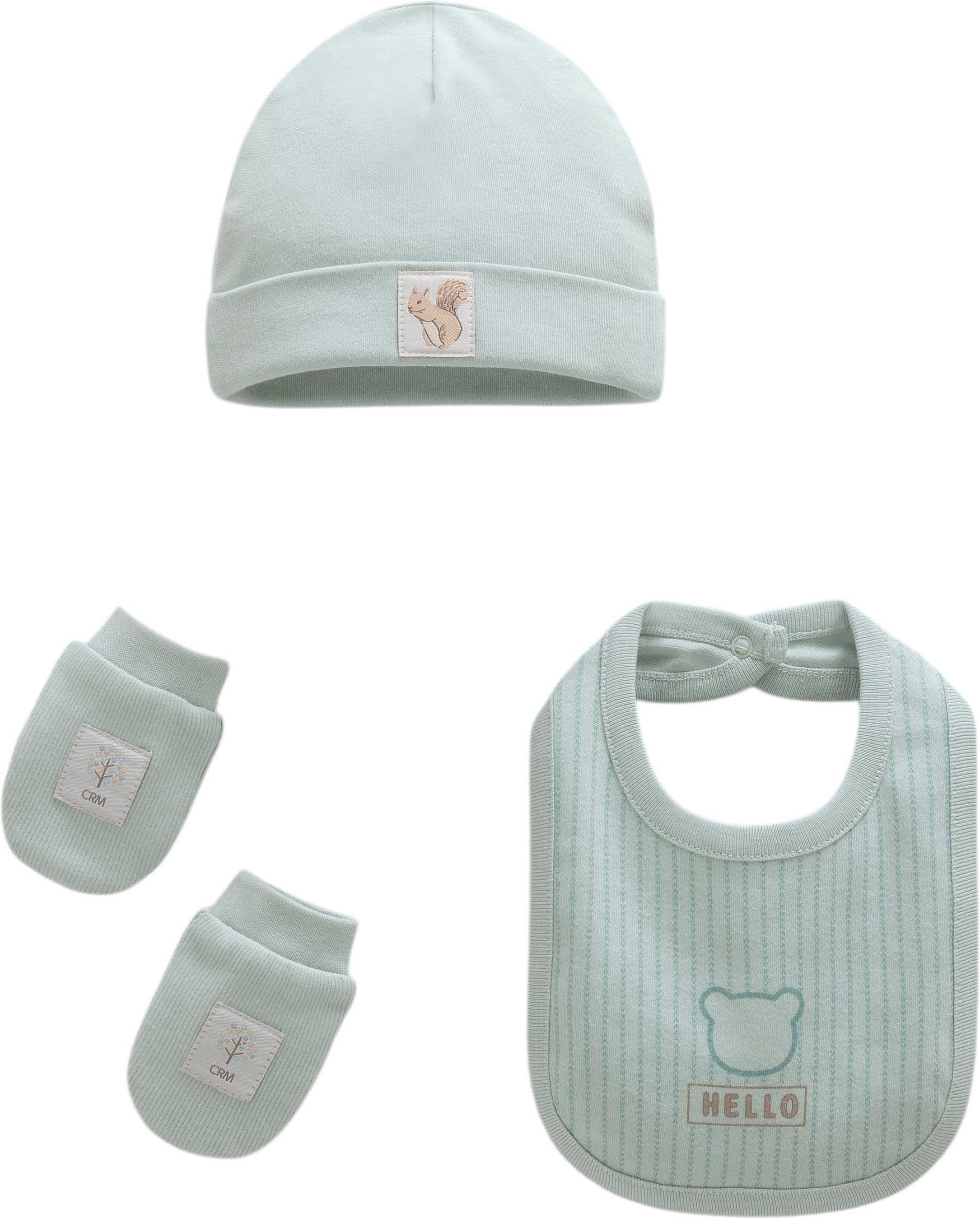 Hello Forest Hat + Mittens + Bib Set - Green