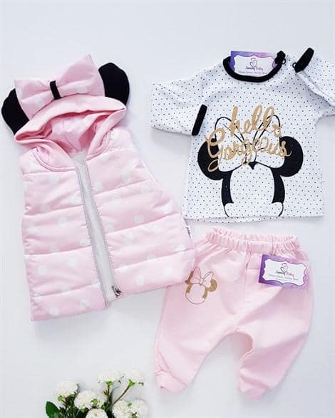 Minnie Mouse Puffer Vest Suit-Pink