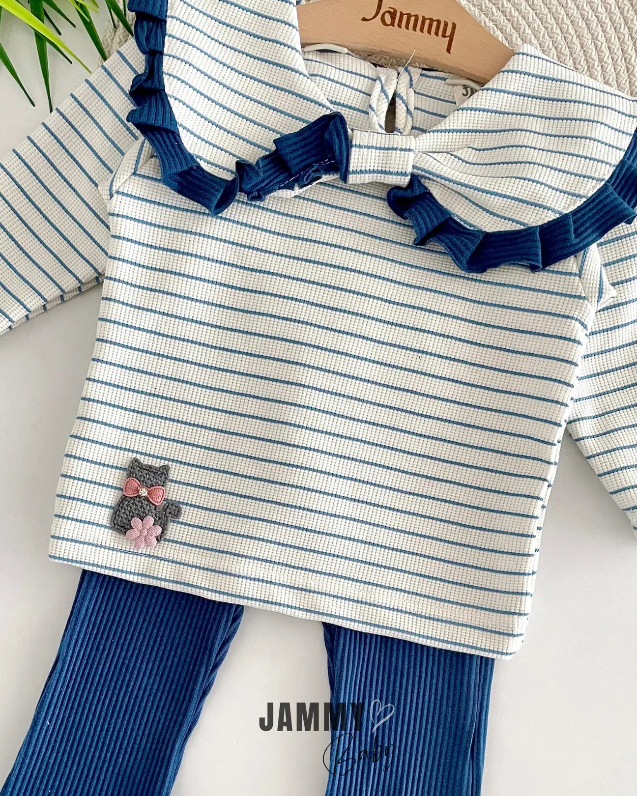 Belinay Bow Collar 2-Piece Suit-Navy Blue