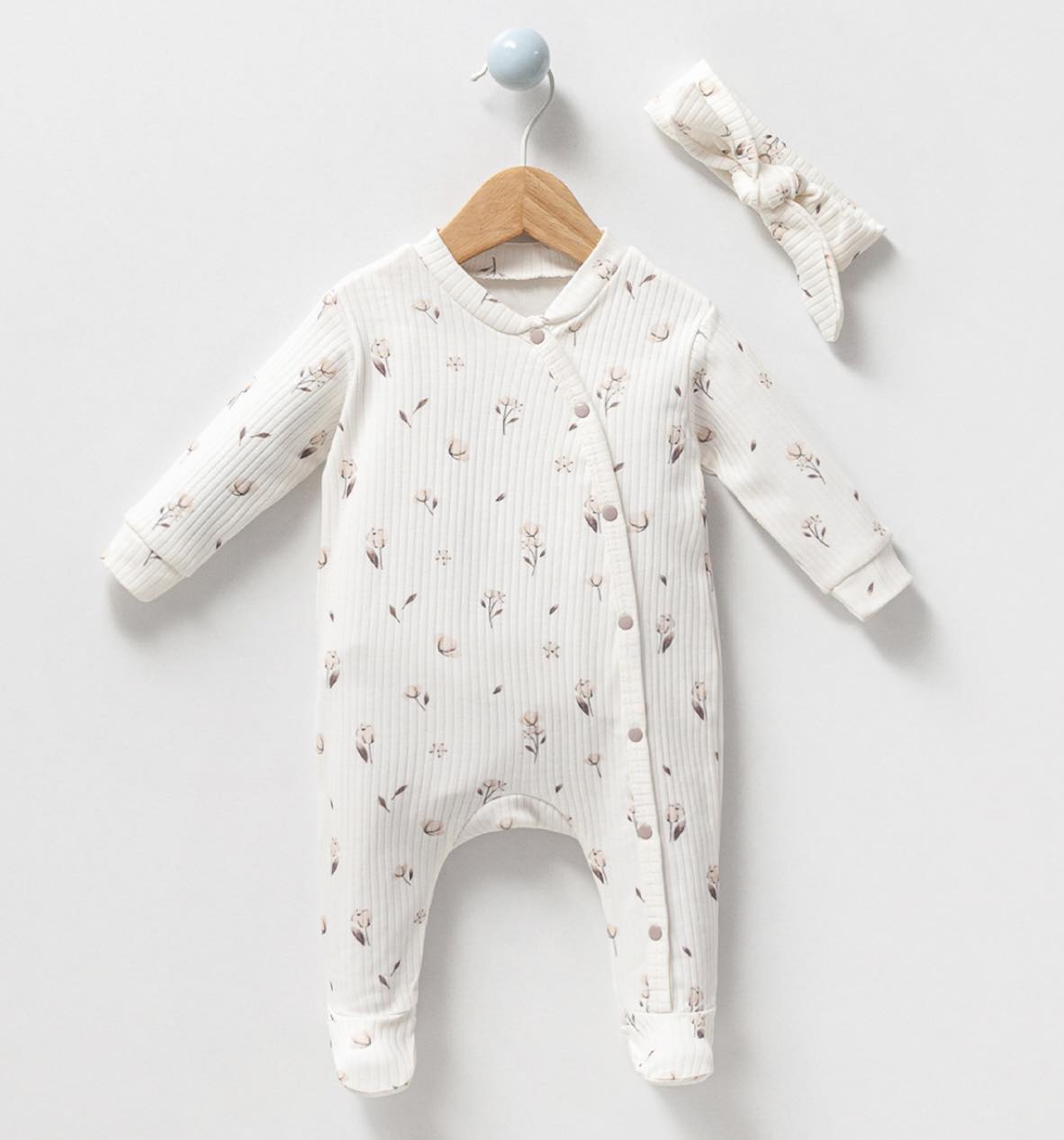 Baby Girl Cotton Romper with Bandana - Flowers