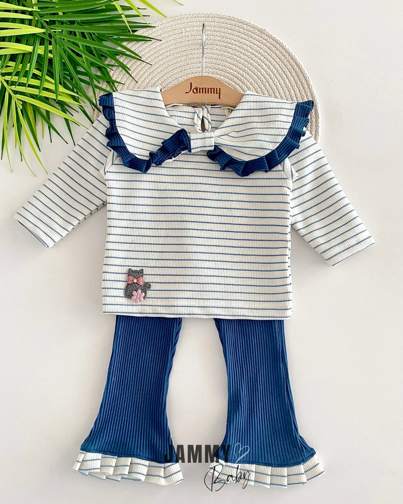 Belinay Bow Collar 2-Piece Suit-Navy Blue