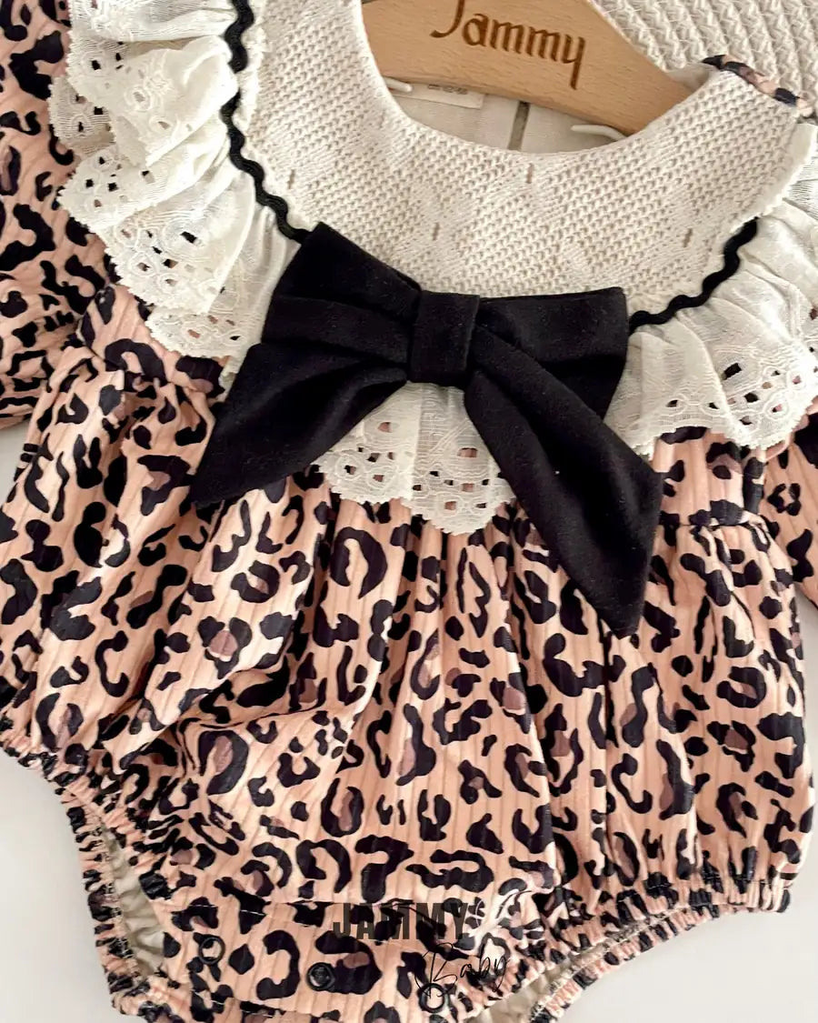 Nova Leopard Pattern Soft Suede Textured Romper Jumpsuit - Brown