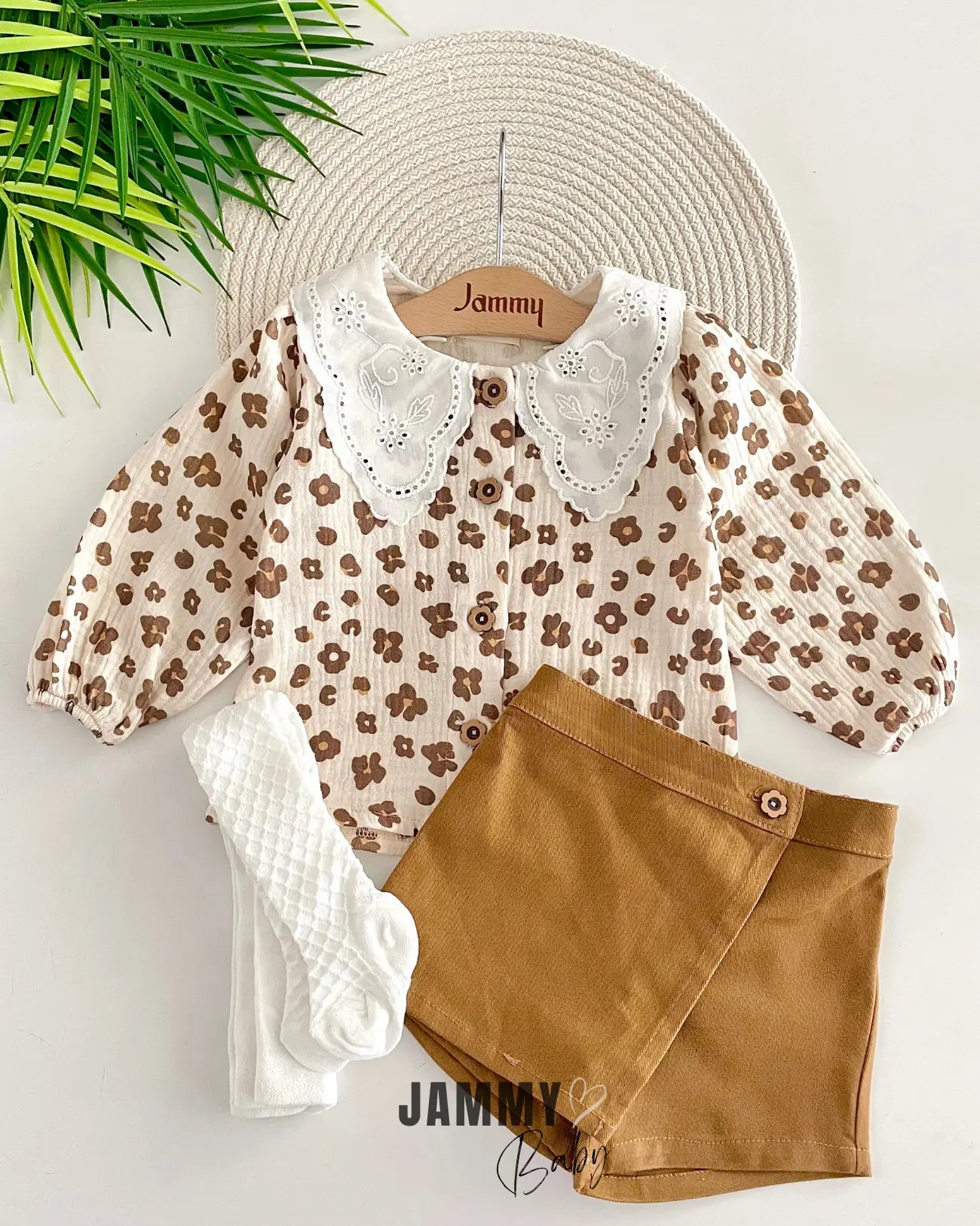 Sisa Leopard Shirt / Shorts Skirt Socks Set-CAMEL