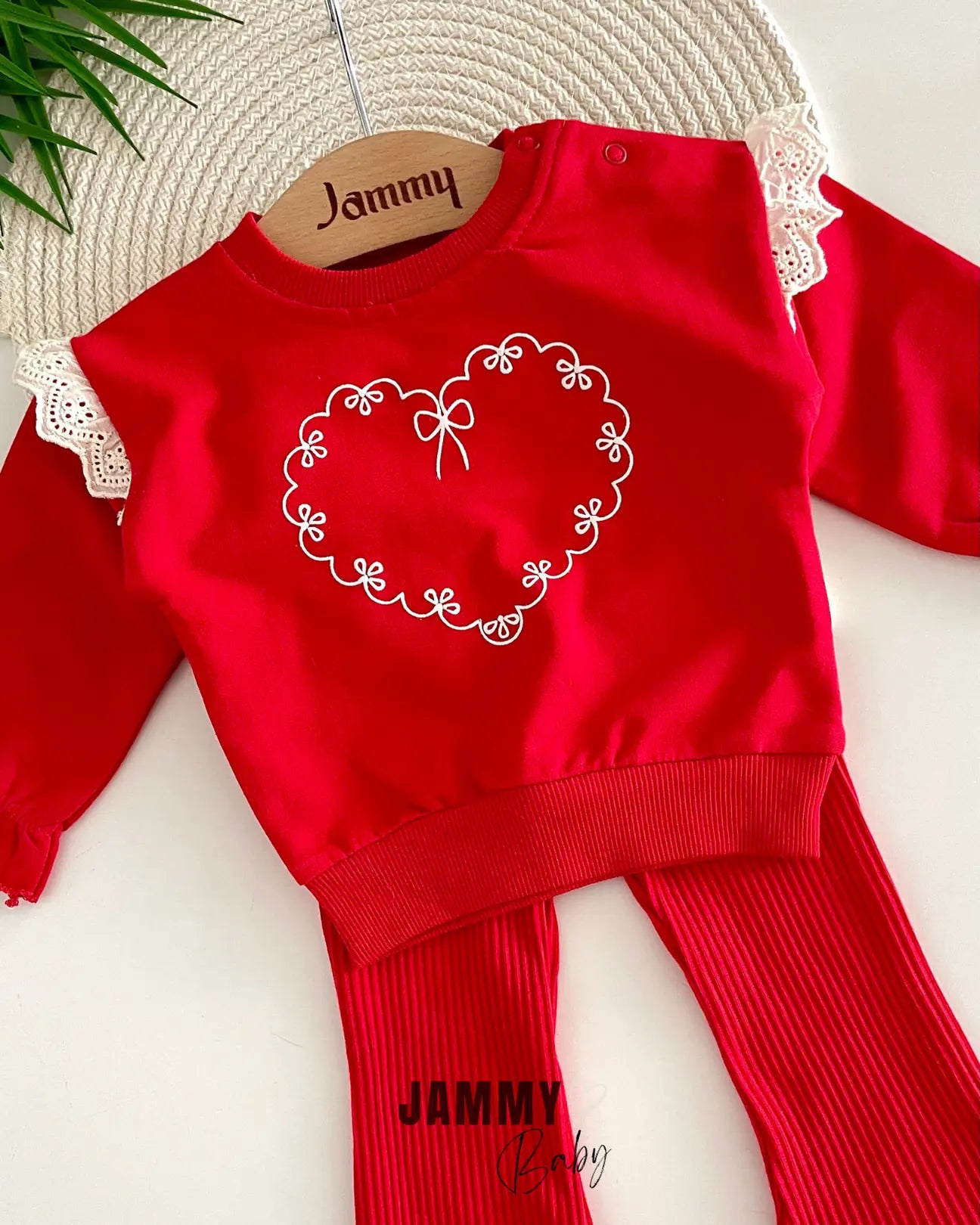 Embellished Heart Printed Camisole Spanish Set-RED