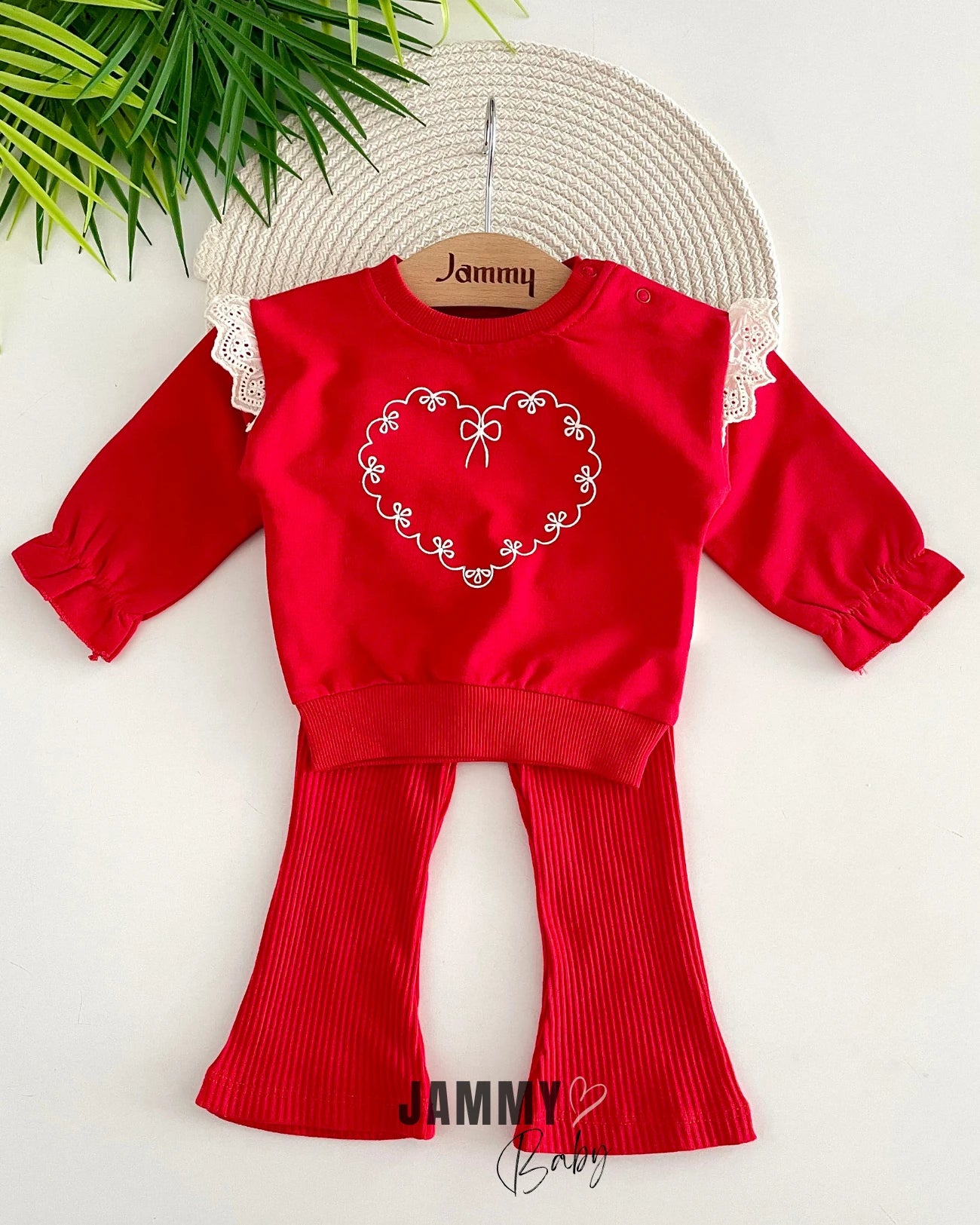 Embellished Heart Printed Camisole Spanish Set-RED