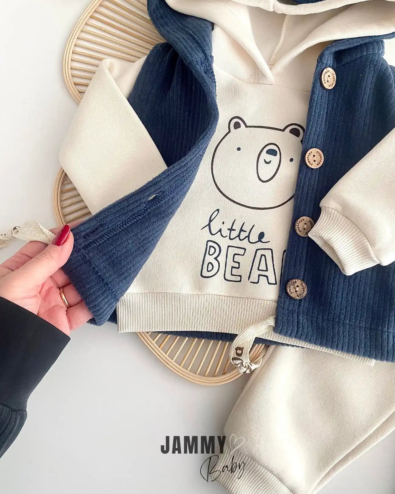 Little Bear Corduroy Polar Vest / 3 Yarn Sweat Suit-INDIGO