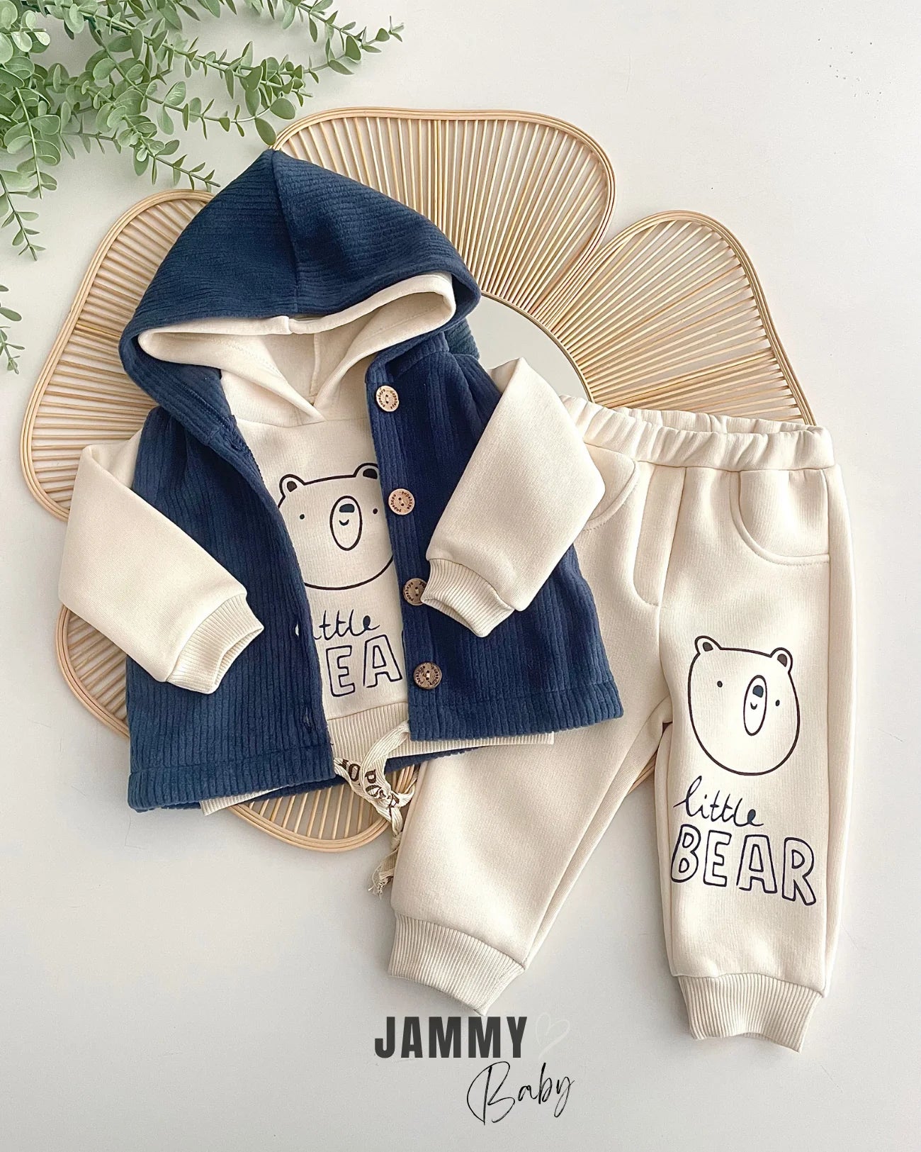 Little Bear Corduroy Polar Vest / 3 Yarn Sweat Suit-INDIGO