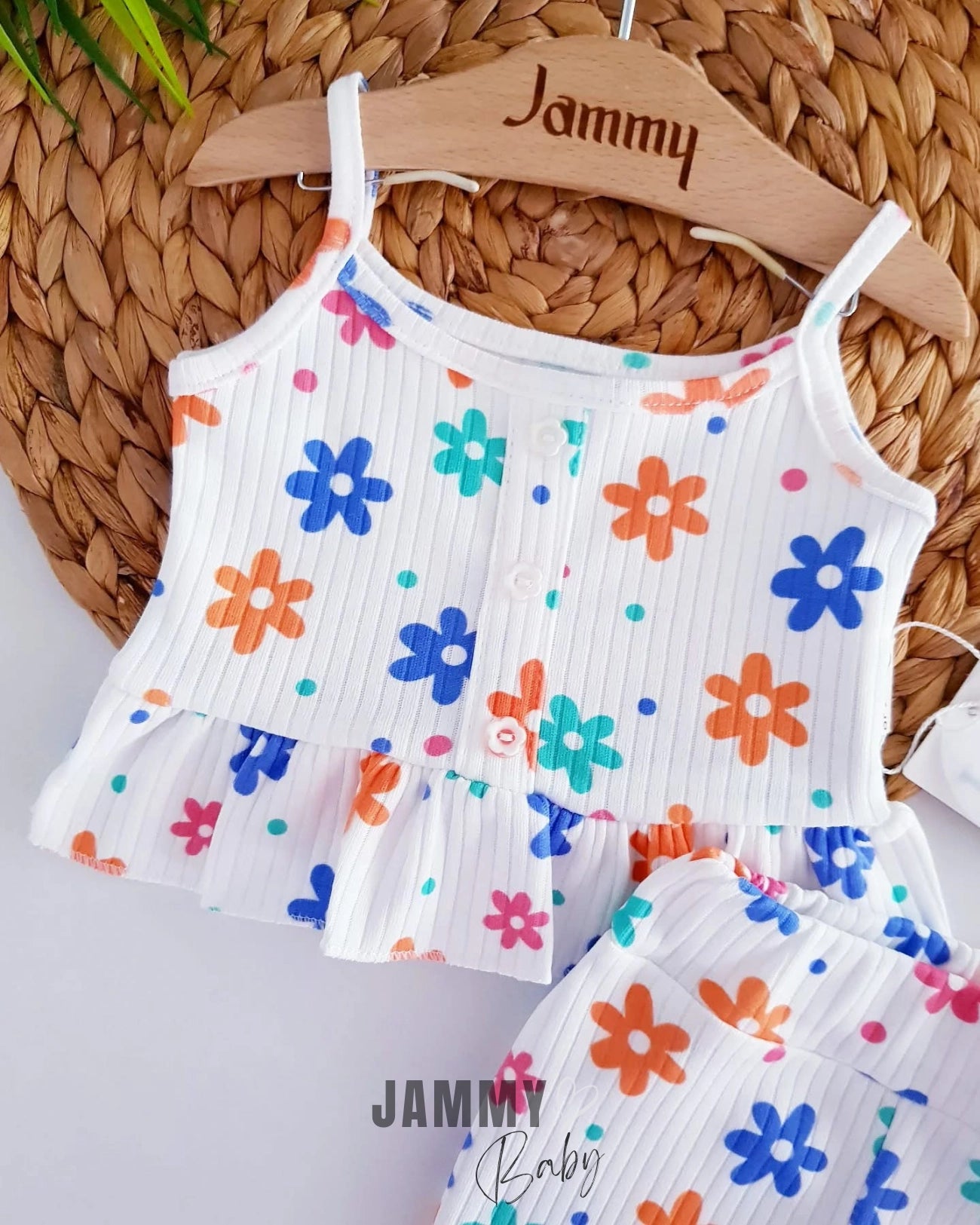 Colorful Daisies Suspender Summer Set-White