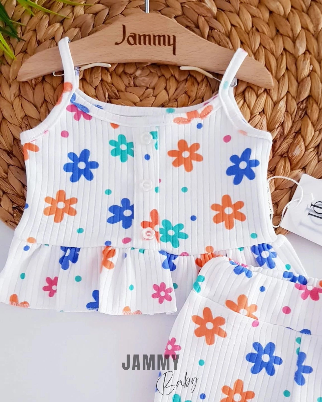 Colorful Daisies Suspender Summer Set-White