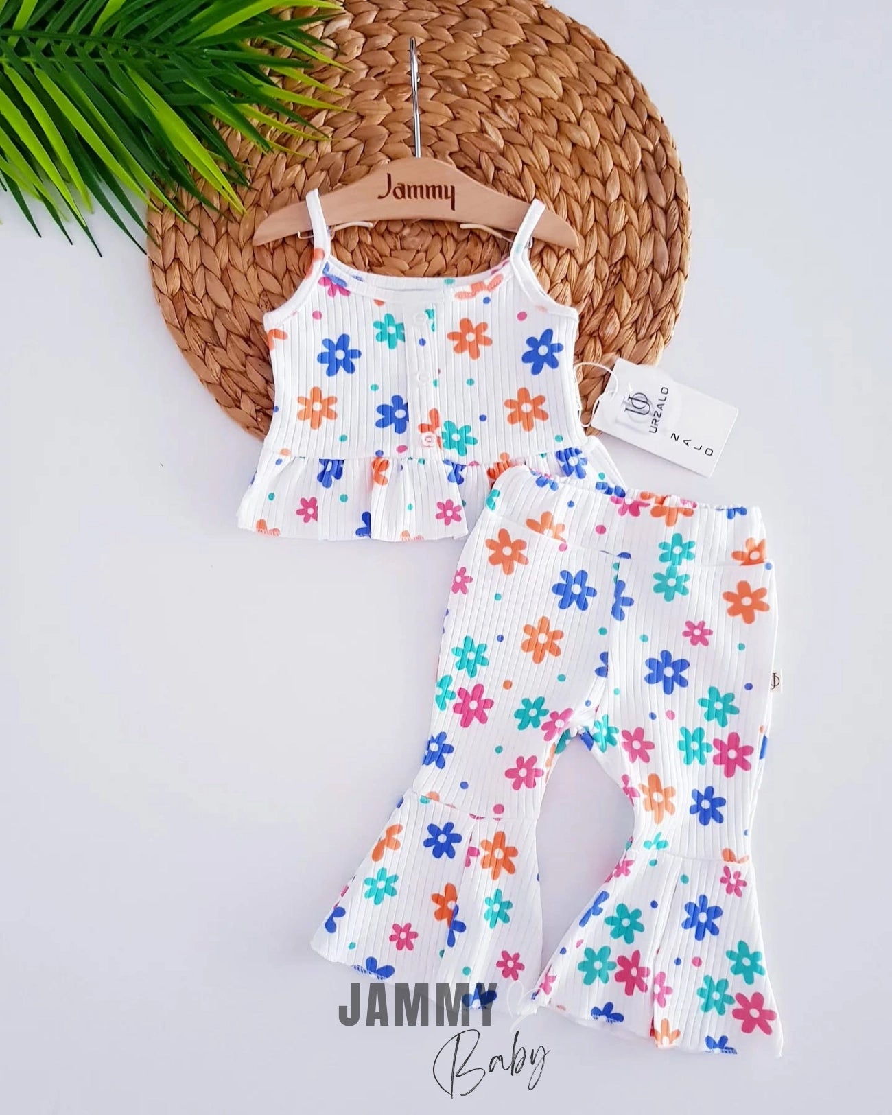 Colorful Daisies Suspender Summer Set-White