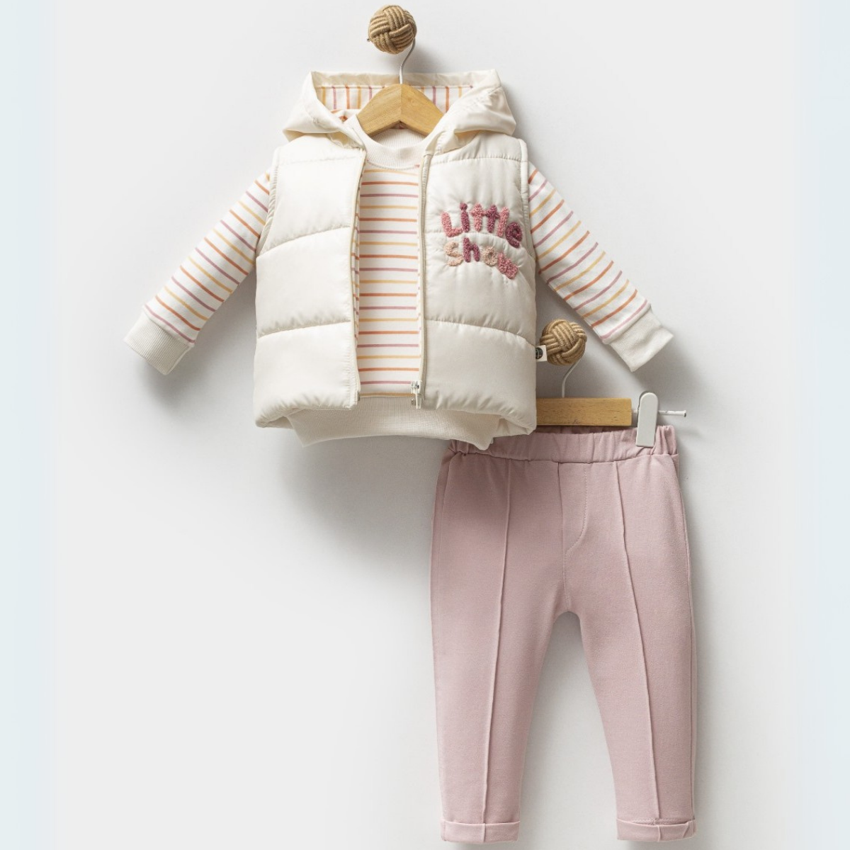 Little Show Puffer Vest Suit-Pink