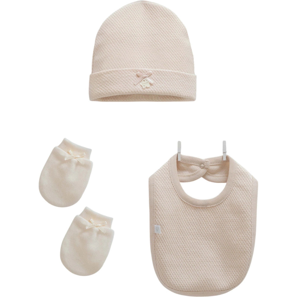 Love Feel Hat + Mittens + Bib Set - Off White