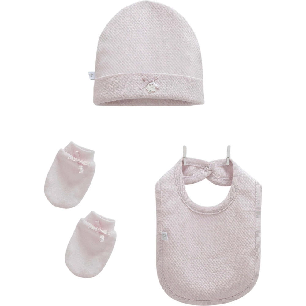 Love Feel Hat + Mittens + Bib Set - Lila