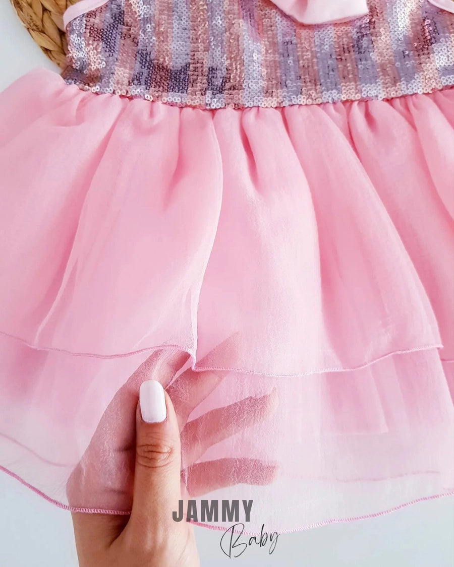 Holyse Sequined Tulle Dress-PINK