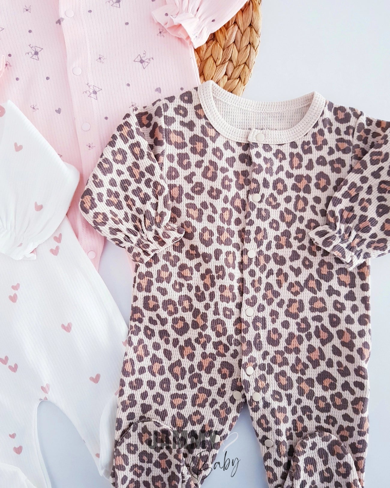 Leopard Heart Patterned 3-Piece Jumpsuit Set
