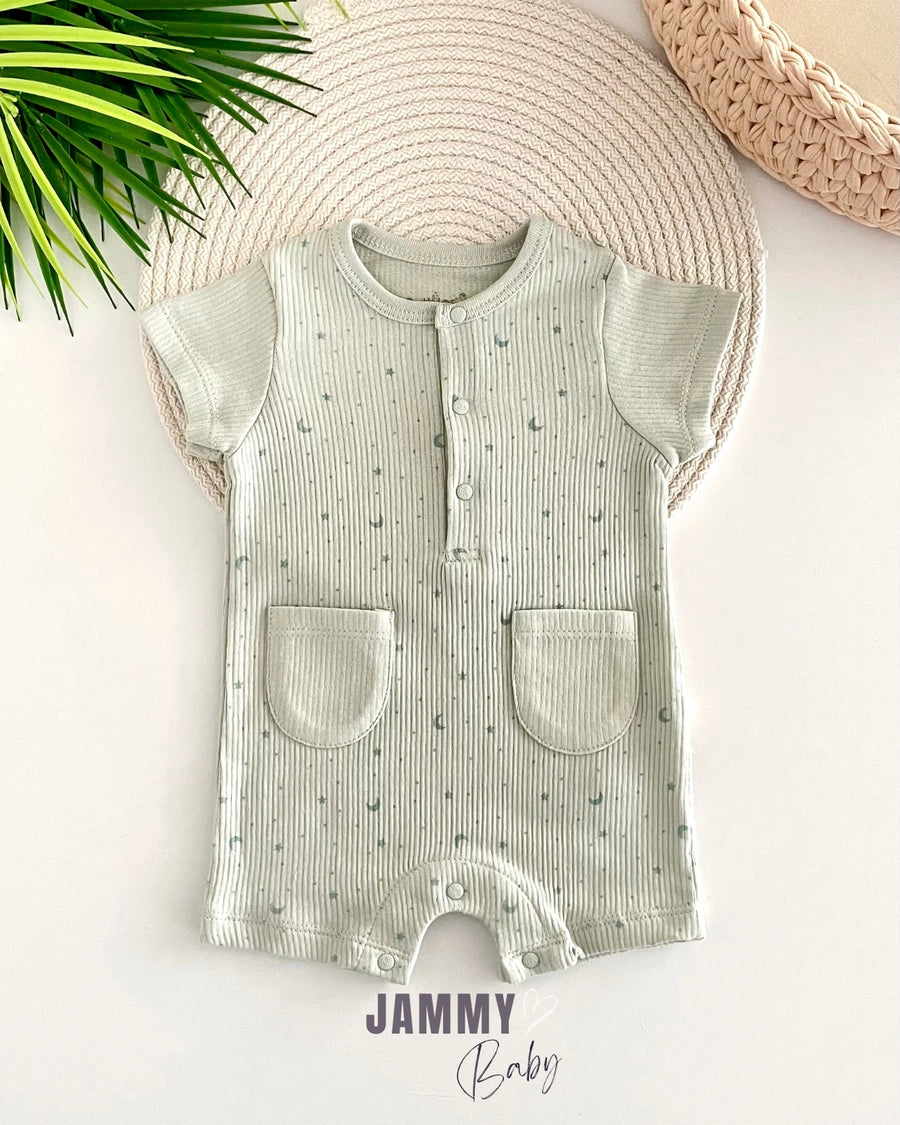 Stars Short Sleeve Summer Jumpsuit - GREEN