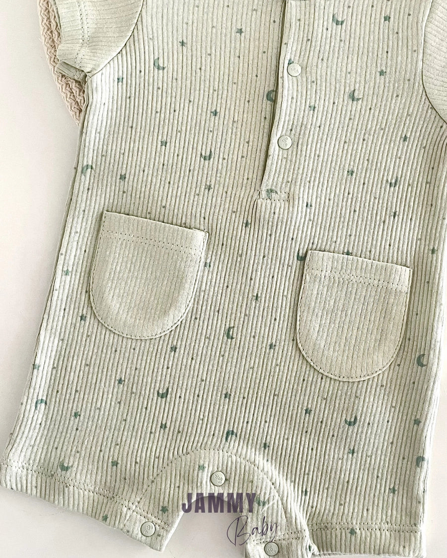 Stars Short Sleeve Summer Jumpsuit - GREEN