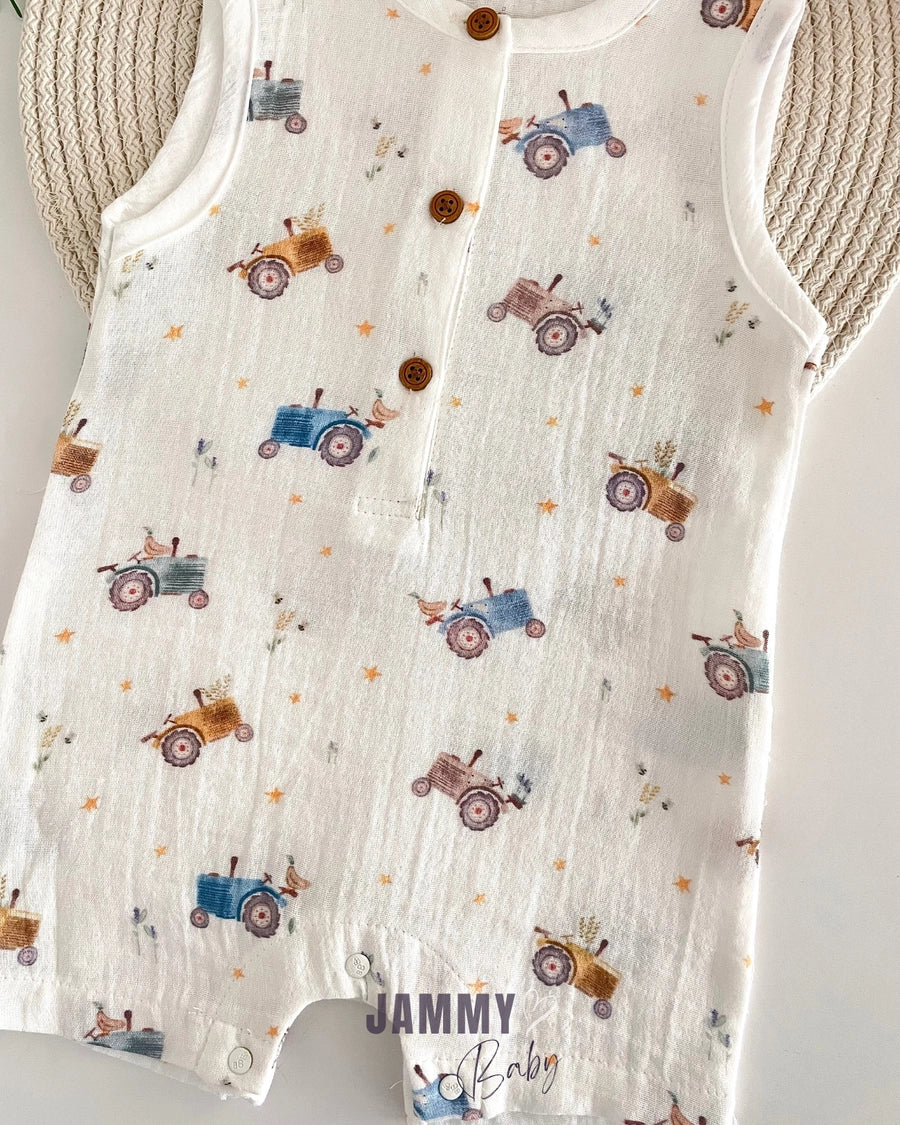 Tractor Basic Sleeveless Muslin Jumpsuit - ECRU