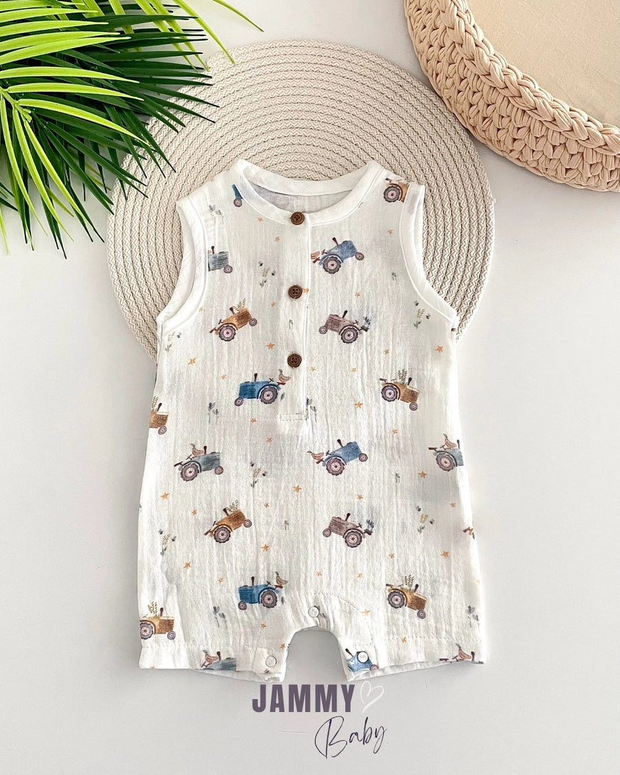 Tractor Basic Sleeveless Muslin Jumpsuit - ECRU