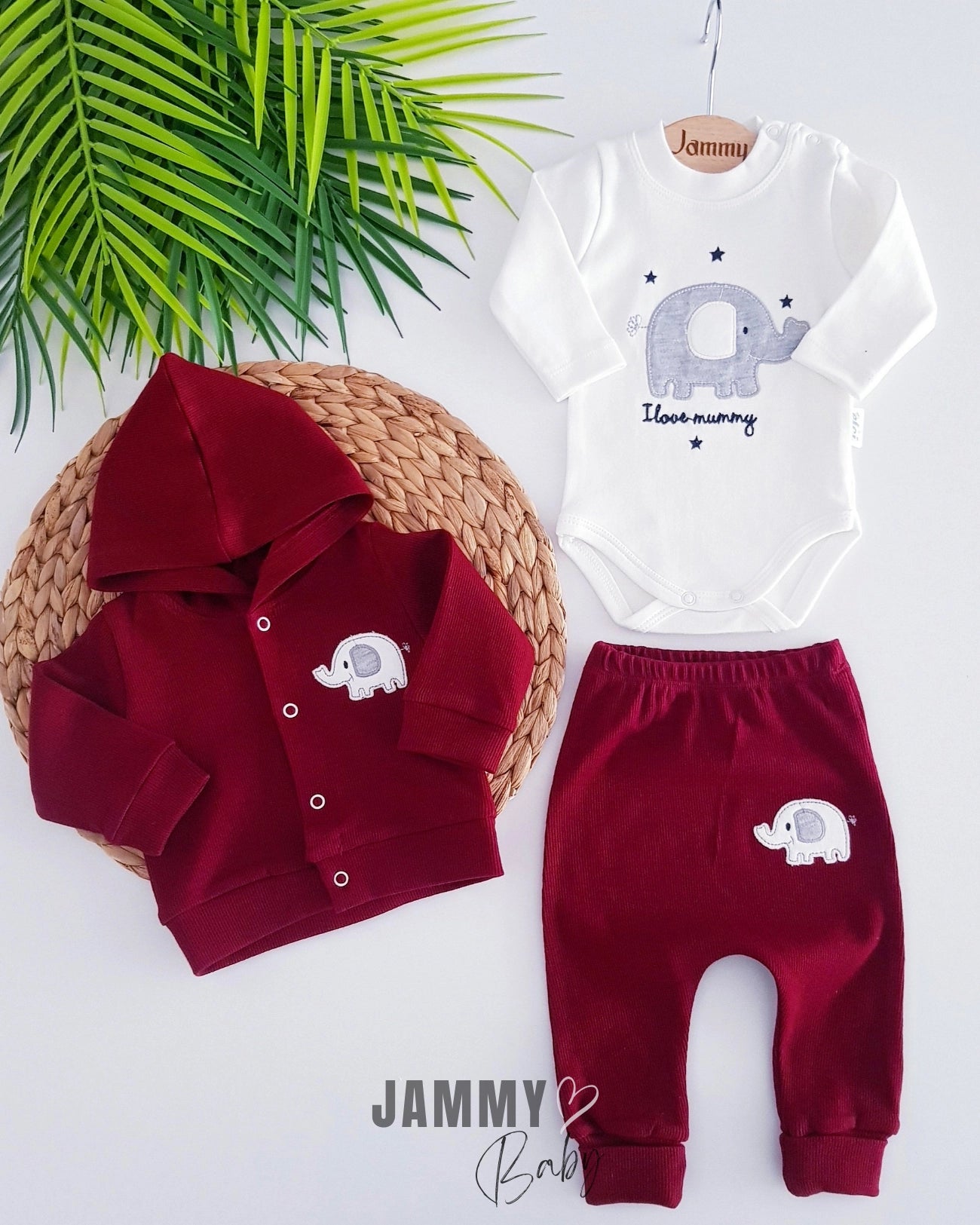 Star Elephant Cardigan 3-Piece Set - Bordeaux