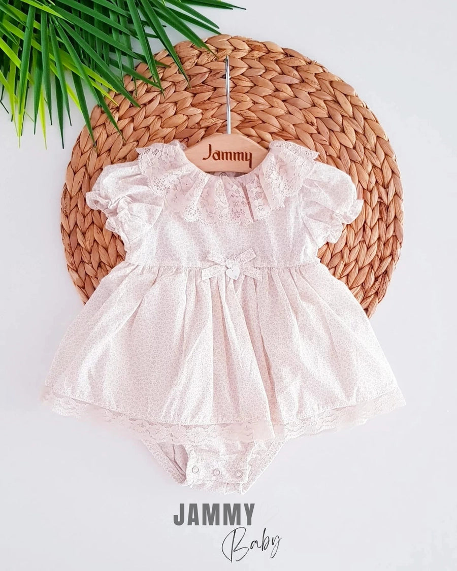 Linda Floral Patterned Bodysuit Dress- BEIGE