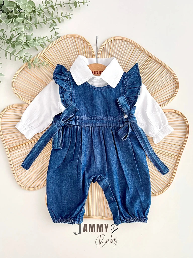 Lalisa Side-Tie Denim Overall & Shirt Set