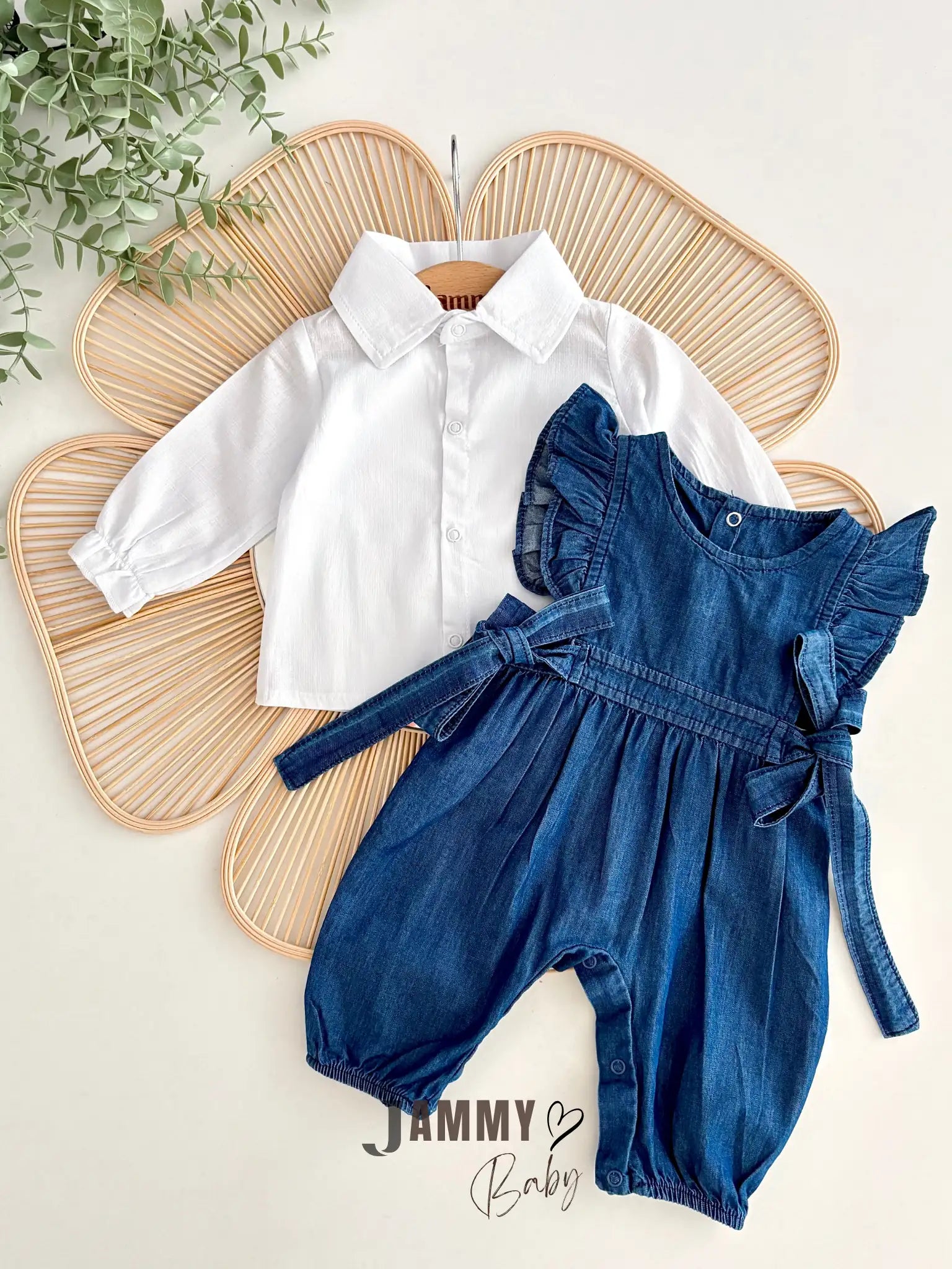 Lalisa Side-Tie Denim Overall & Shirt Set