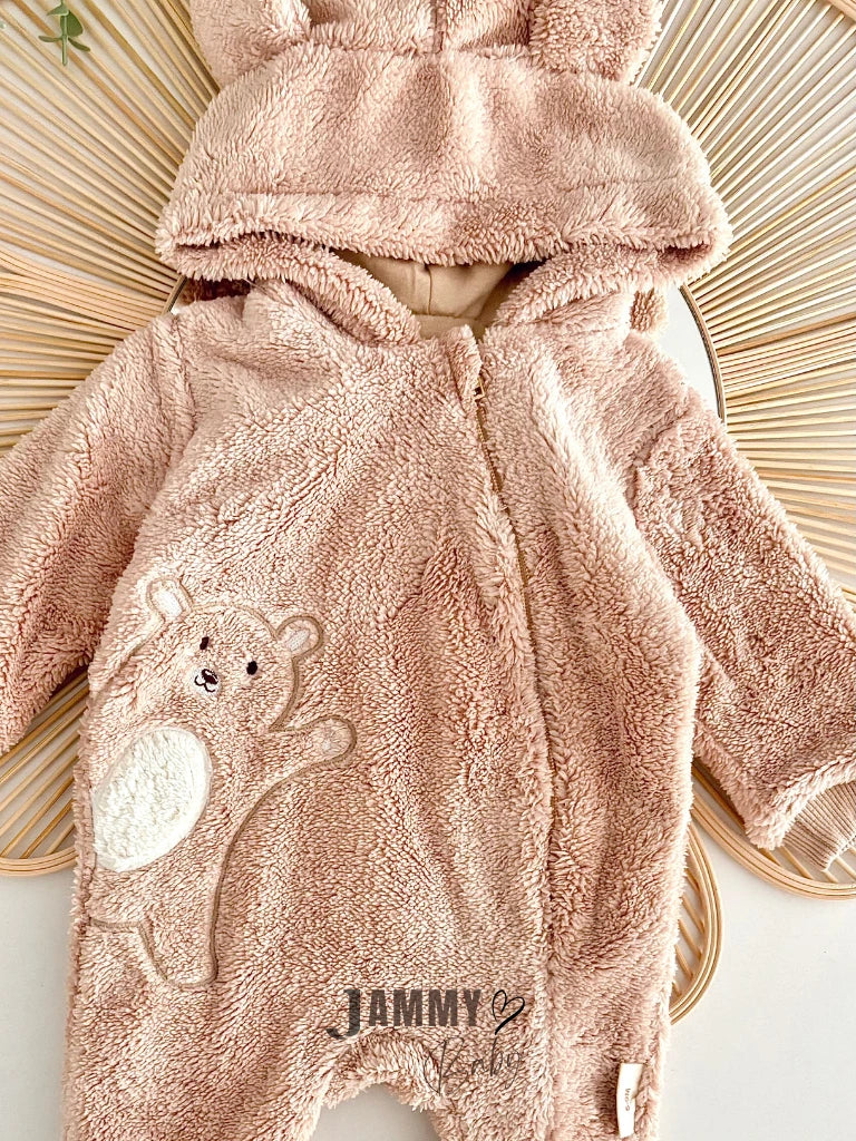 Sweety Bear Zippered Plush Overall – BROWN