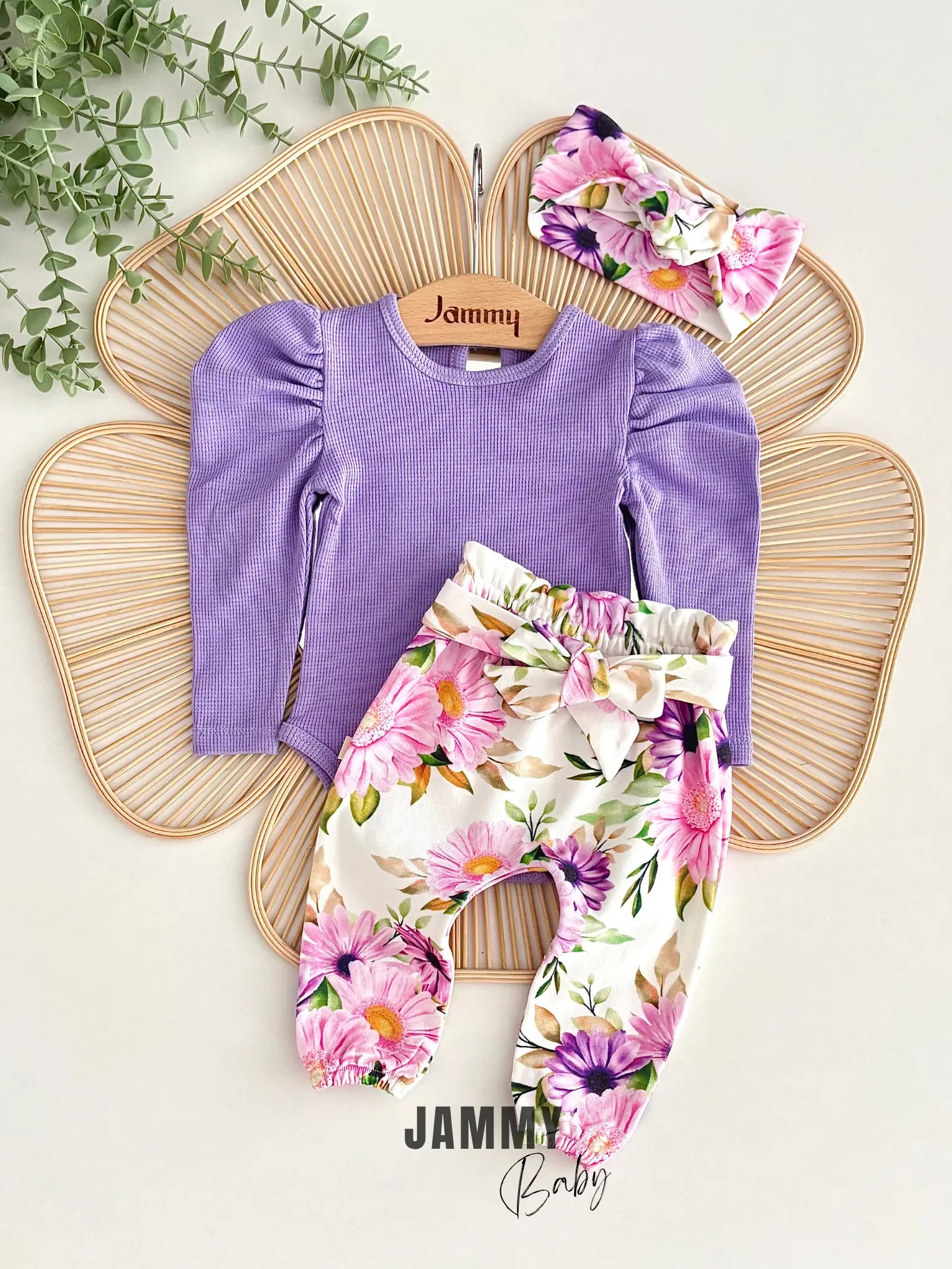 Juana Floral Design Balloon Sleeve Set - Lilac