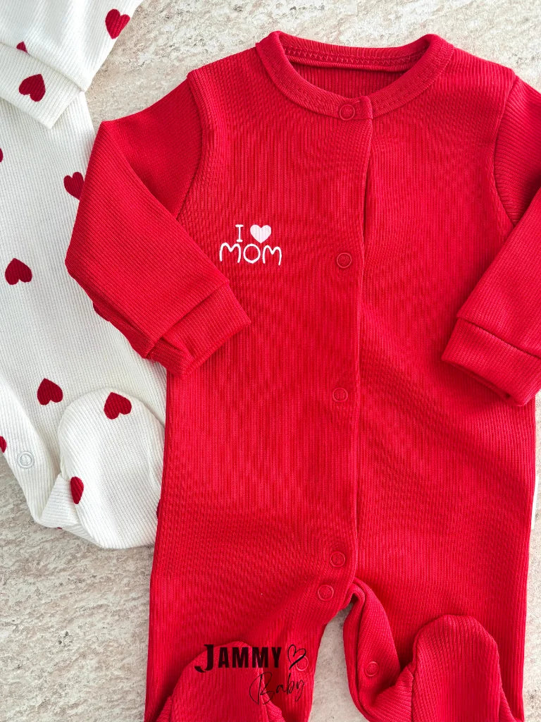 I Love Mom 2-Piece Romper Set - Red