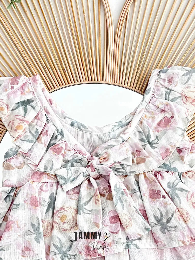 Rose Print Back Bow 2-Piece Shorts Set – Pink