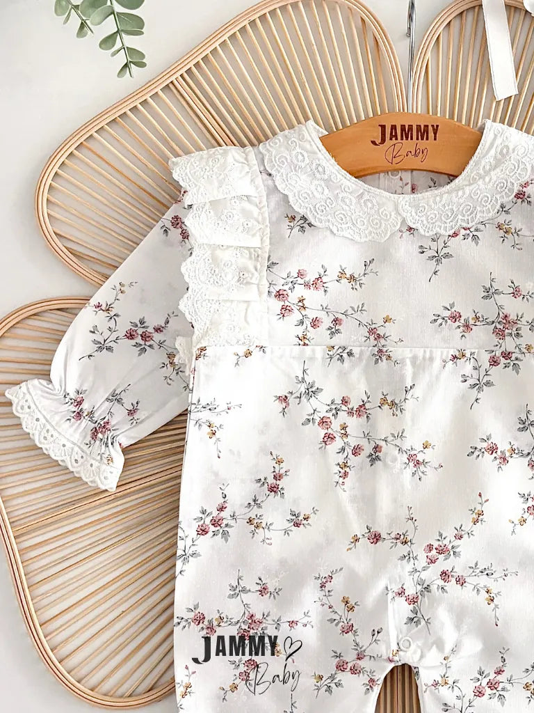 Tiny Roses Poplin Hat Romper Set - Purple Floral