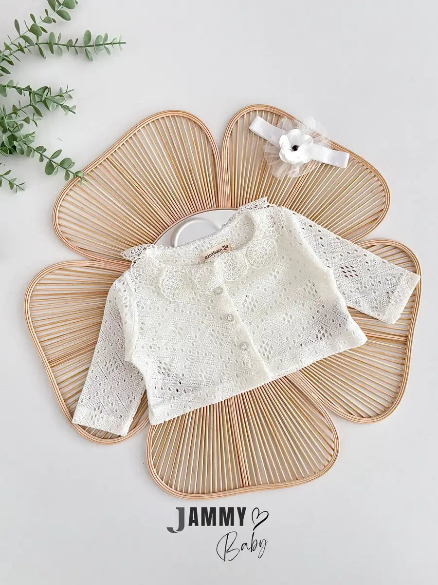 Karmen Dress Set with Cardigan and Headband – Ecru