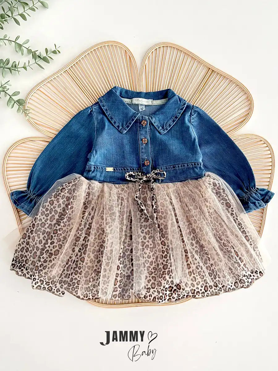 Bianca Leopard Tulle Denim Dress – BROWN