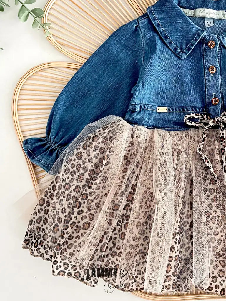 Bianca Leopard Tulle Denim Dress – BROWN