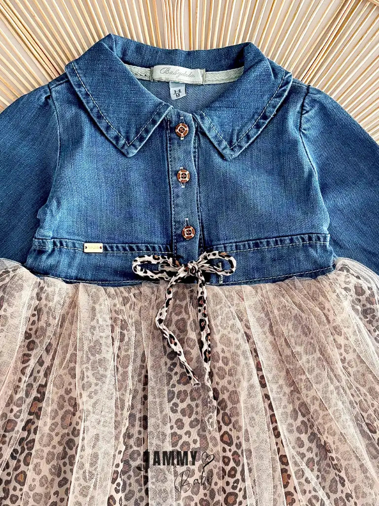 Bianca Leopard Tulle Denim Dress – BROWN