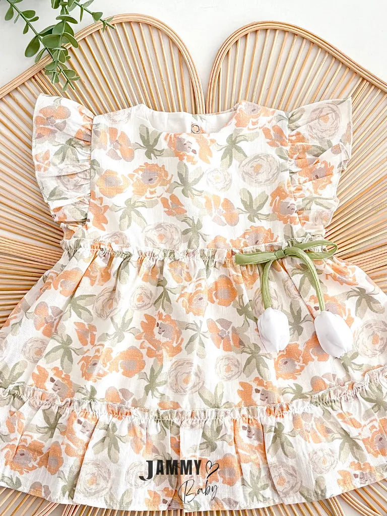 Rosalia Tulip Bow Ruffle Dress – Orange