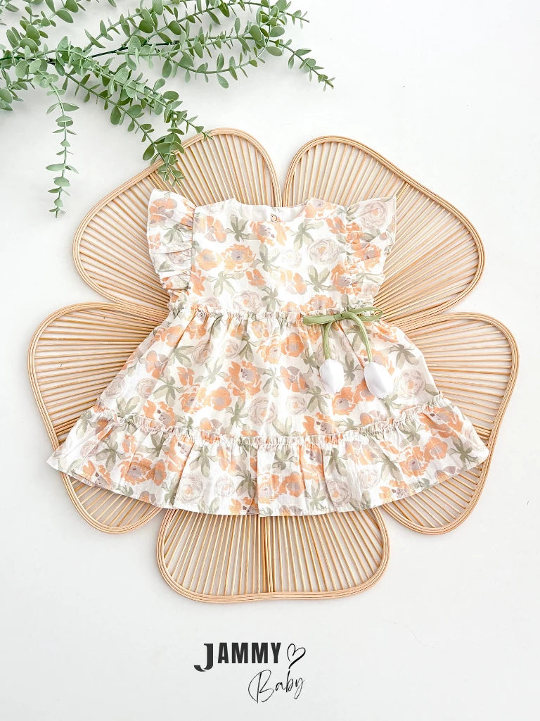 Rosalia Tulip Bow Ruffle Dress – Orange