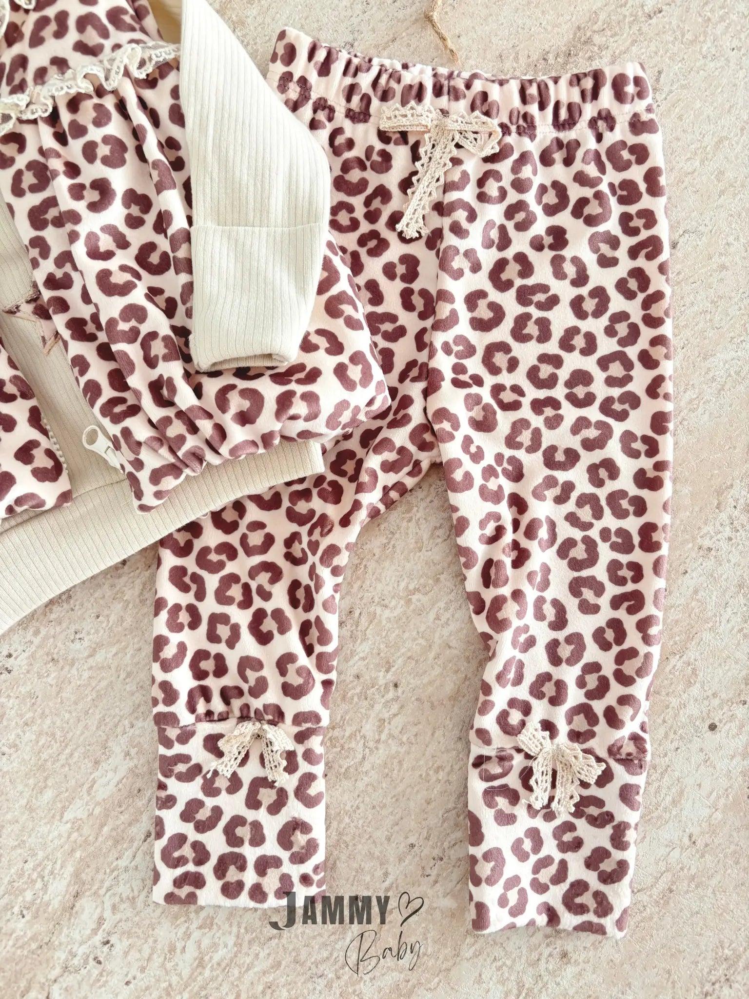 Stars Leopard Puffy Vest Set - Beige