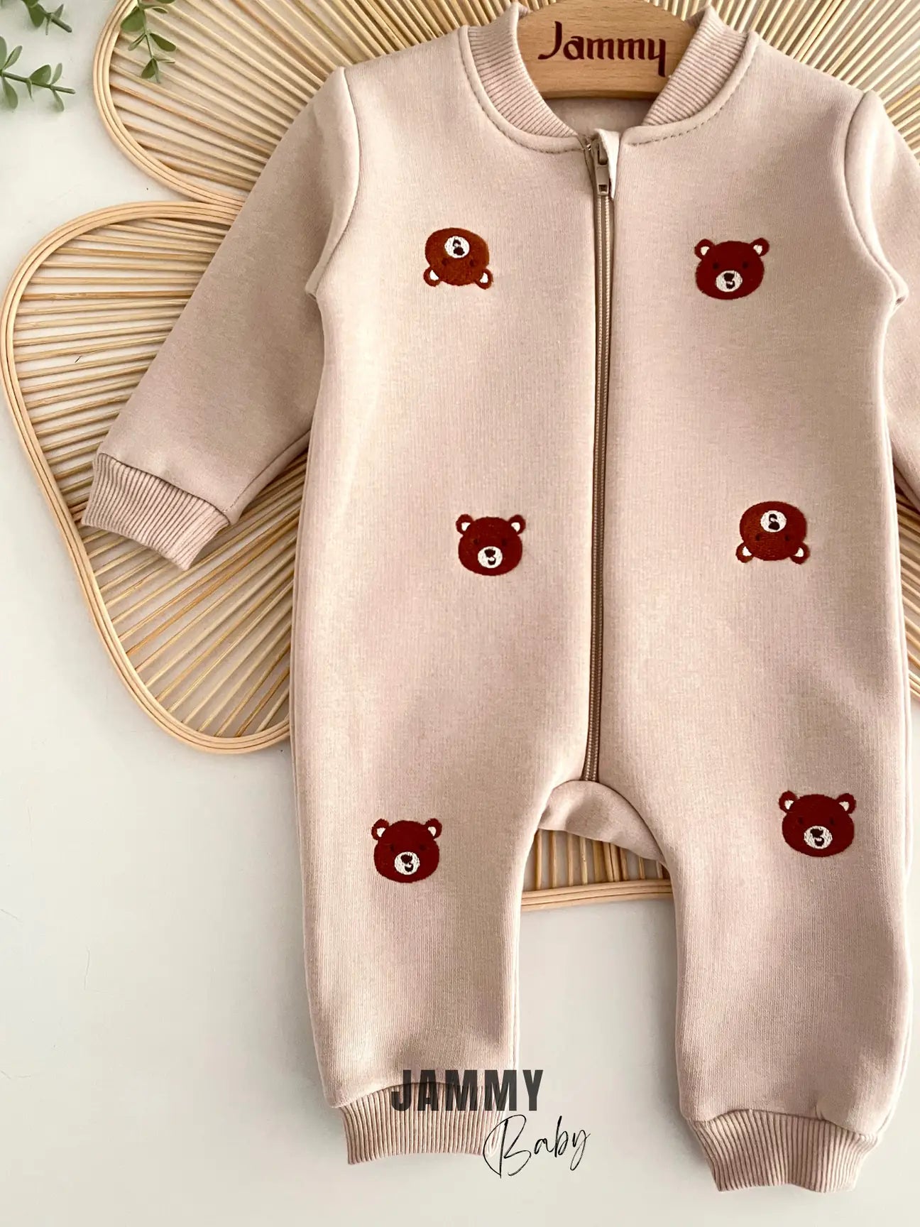 Tiny Bear Zippered Fleece-Lined Overall – BEIGE