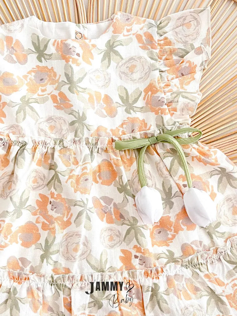 Rosalia Tulip Bow Ruffle Dress – Orange