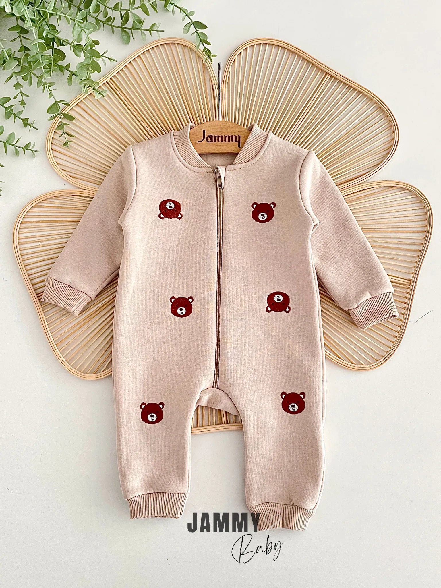 Tiny Bear Zippered Fleece-Lined Overall – BEIGE