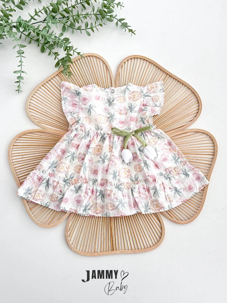 Rosalia Tulip Bow Ruffle Dress – Pink