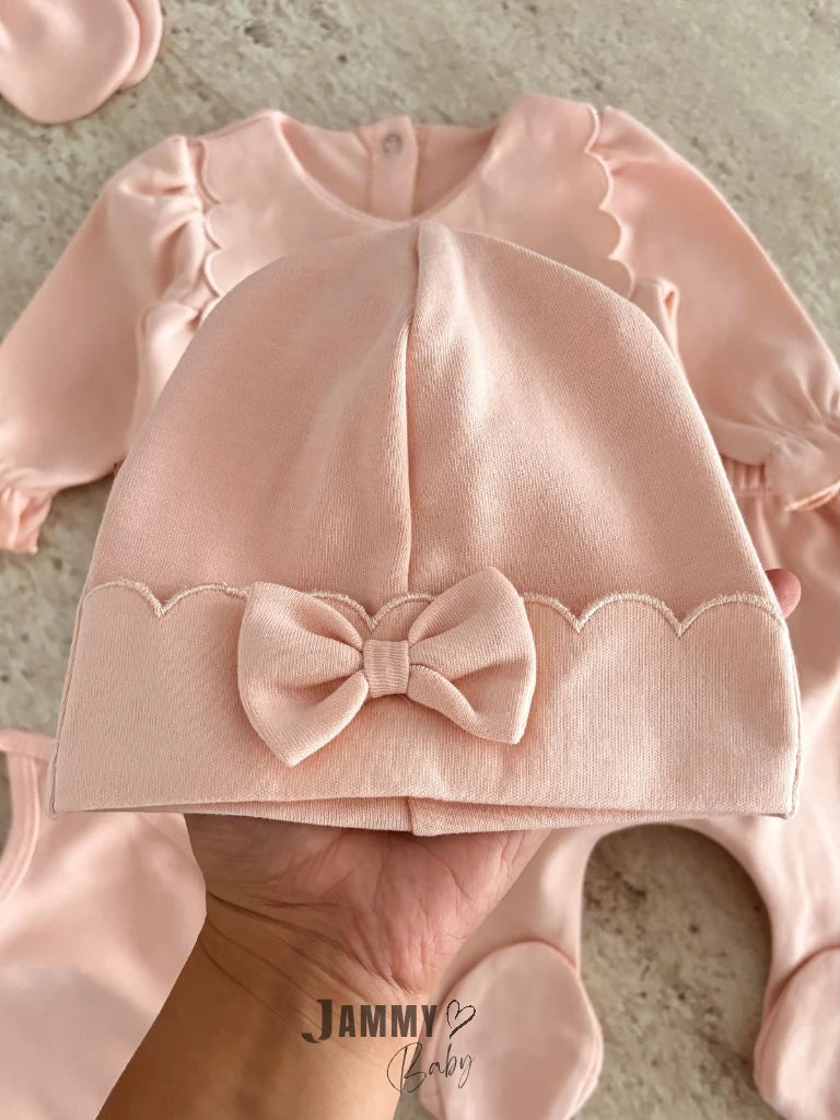 Mabel 5-Piece Newborn Set with Bow Detail - Salmon