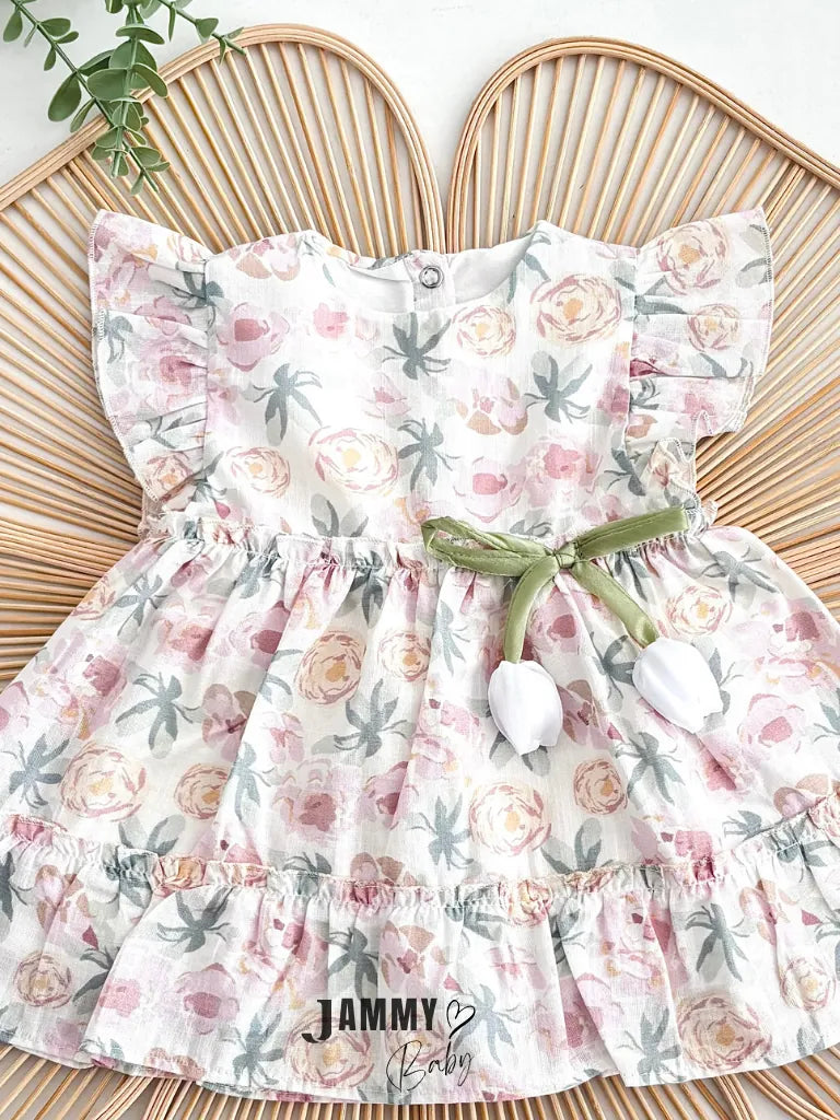 Rosalia Tulip Bow Ruffle Dress – Pink